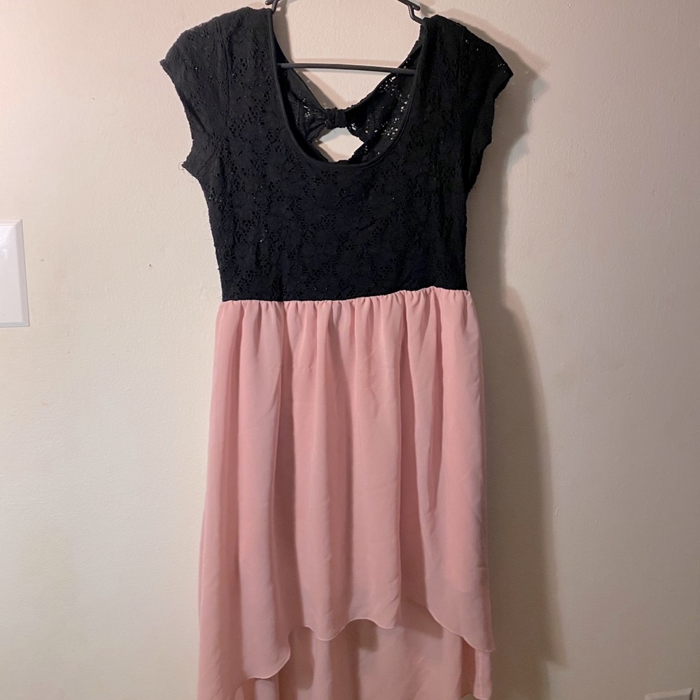 Black and pink high low dress with cutouts in back